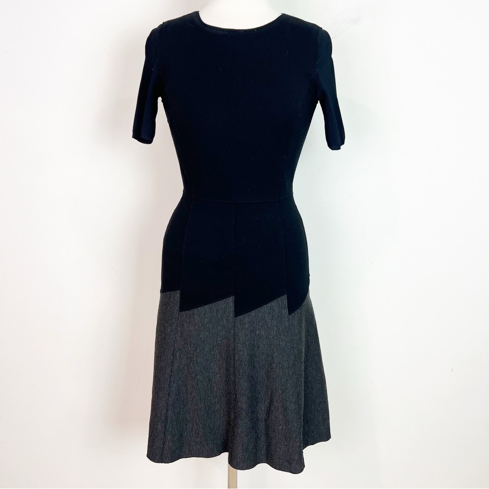 ELIE TAHARI MARIA COLOR BLOCK BLACK FIT & FLARE STRETCH PONTE KNIT DRESS SZ 2
